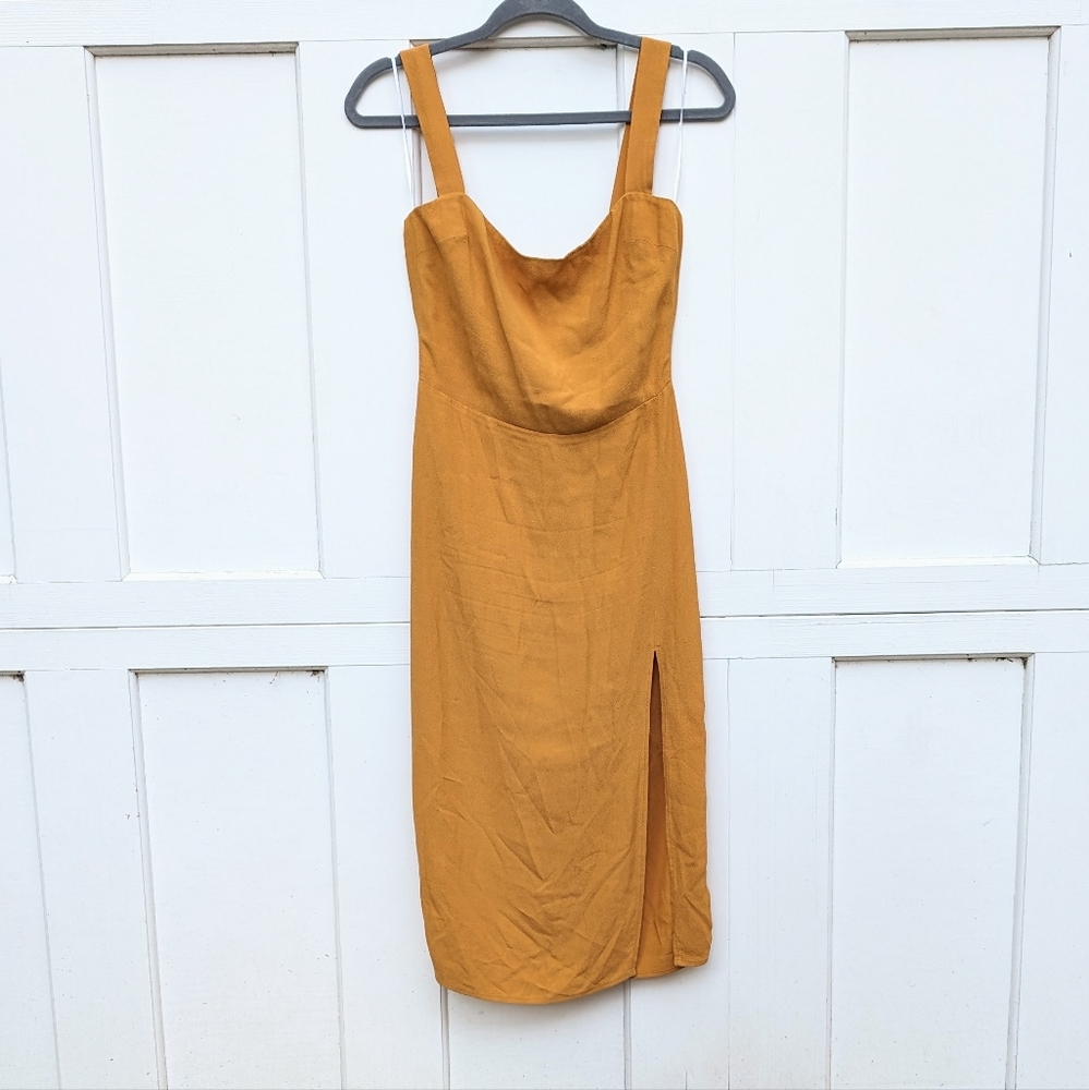 Reformation Mustard Yellow Midi Dress with Side Slit